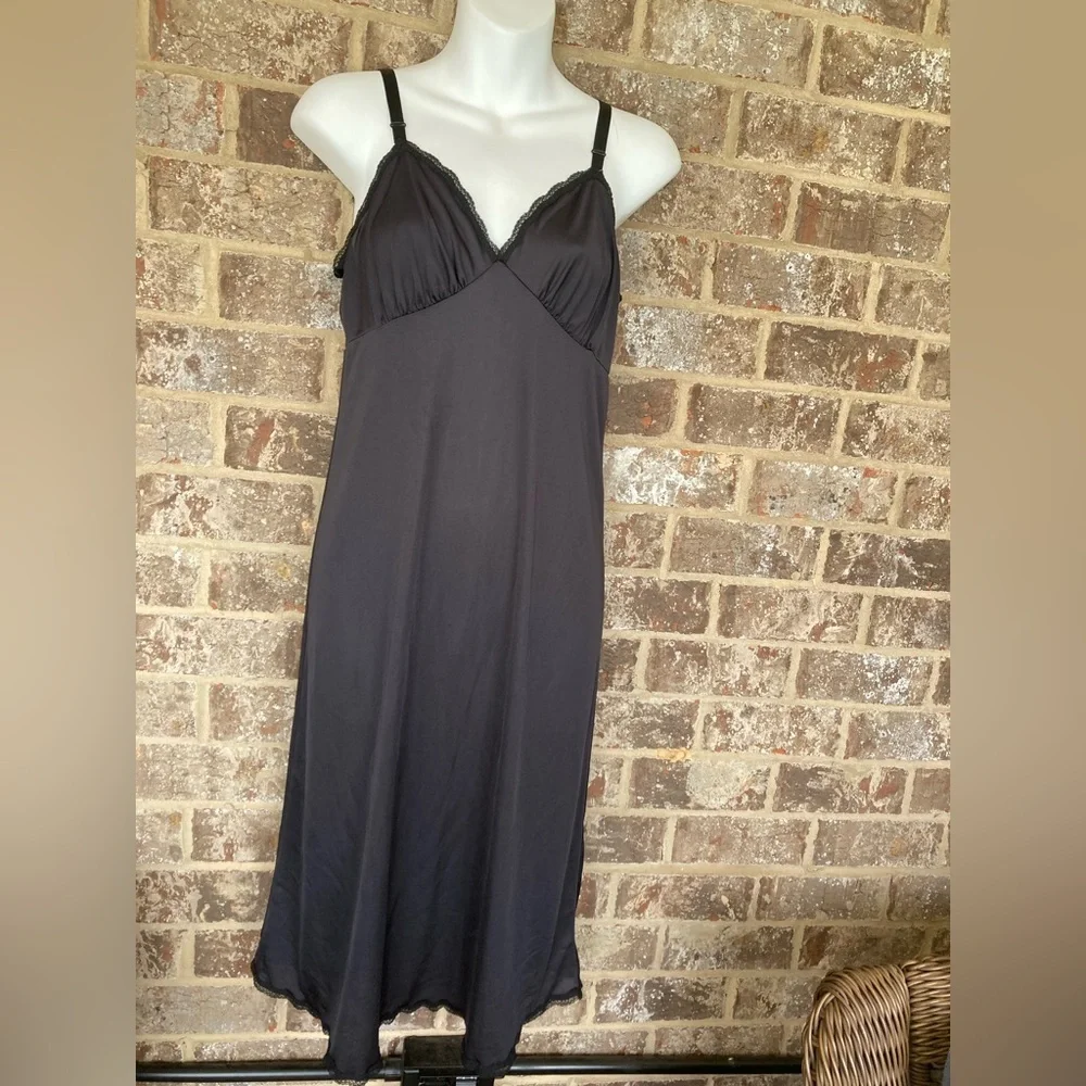 Vintage Shadowline Slip Dress Black Sz 36M Nylon Made in USA - Picture 2 of 9
